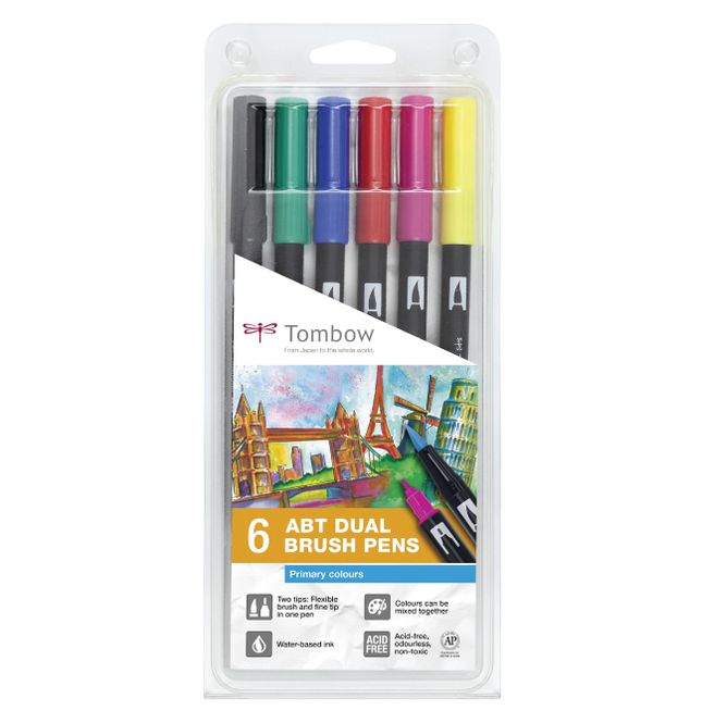 Hovedbilde Tombow 6 stk Dual Brush Pens, Primary