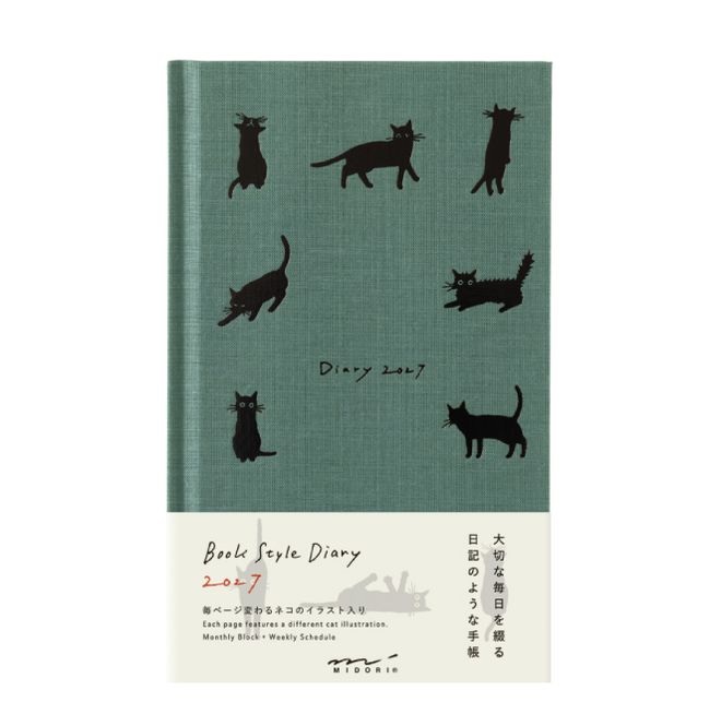 Hovedbilde Midori Diary Cat Green 2027 Weekly  - B6 Slim