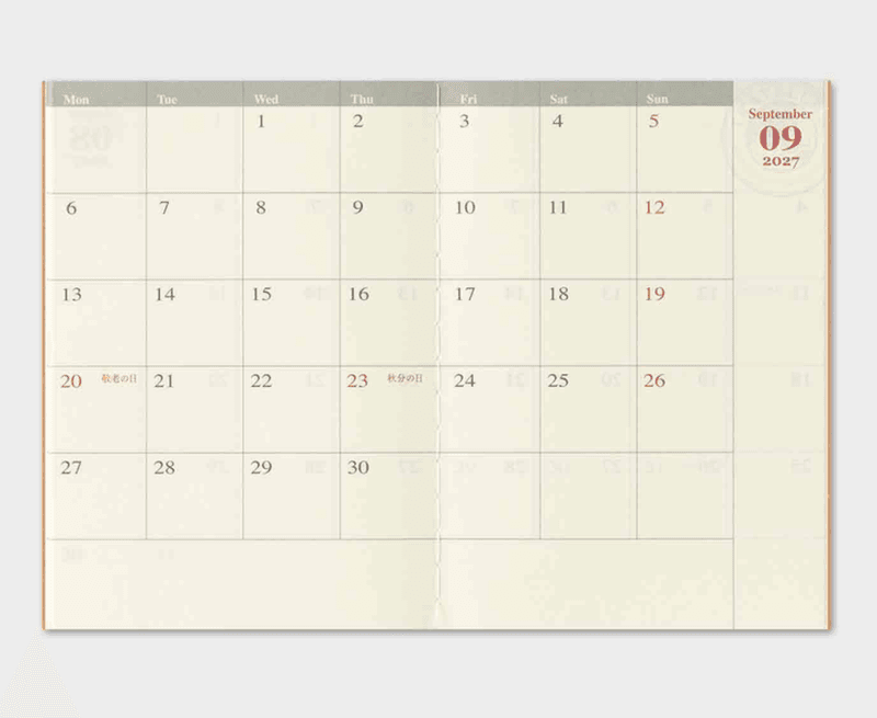 Travelers Notebook Diary 2027 MONTHLY, Passport size
