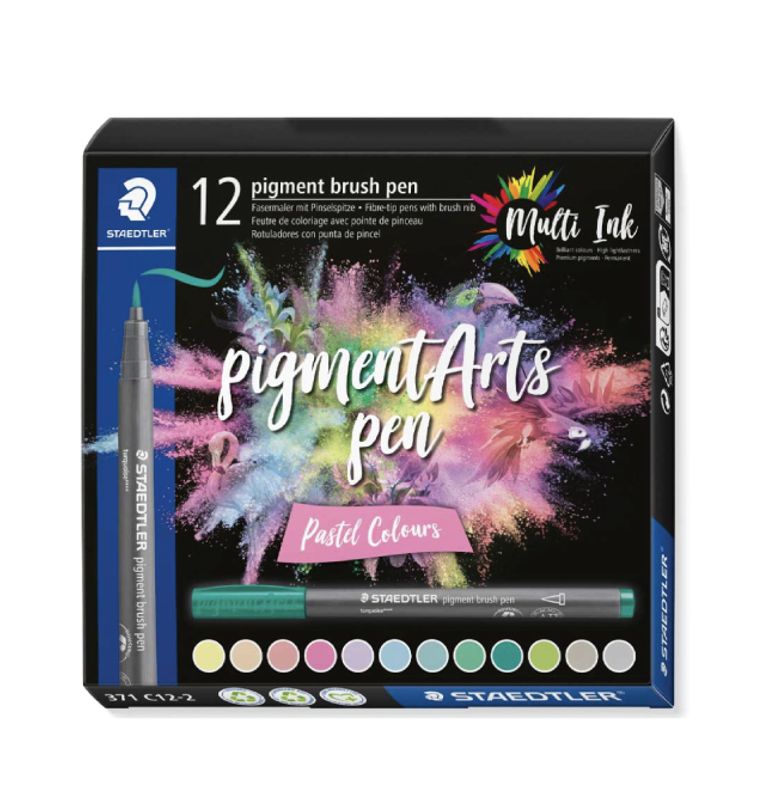 STAEDTLER Pigment Brush Pen 12 stk, Multi ink Pastel
