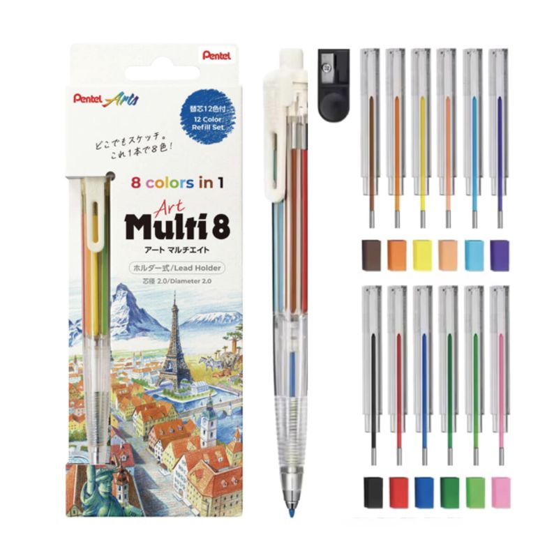 Pentel Multi Color Pen 8 farger + refill set