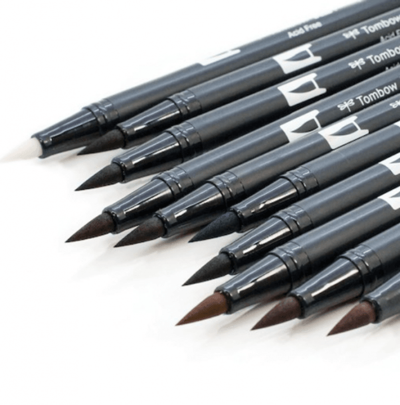 Tombow 12 stk Dual Brush Pens, Grey