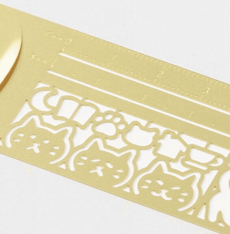 Midori Clip Ruler Cat Brass