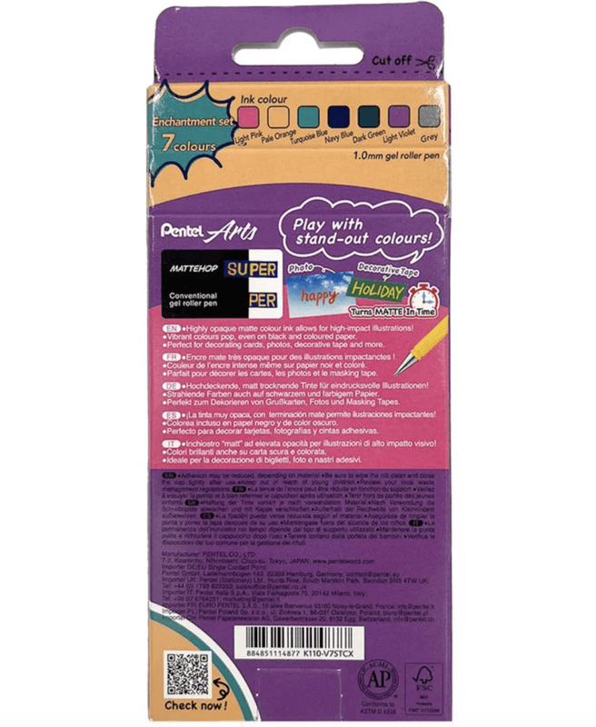 Pentel MATTEHOP Gel Pen Supermatt, Arts 7 stk
