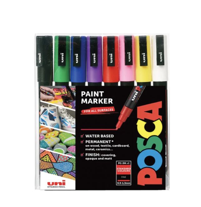Hovedbilde POSCA PC-3M Paintmarker Fine, 8 stk Primær farger