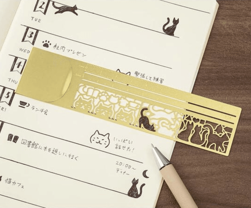 Midori Clip Ruler Cat Brass